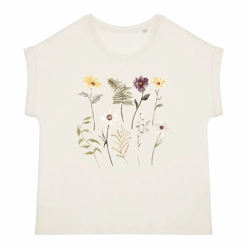 t-shirt à fleur en coton bio ivoire