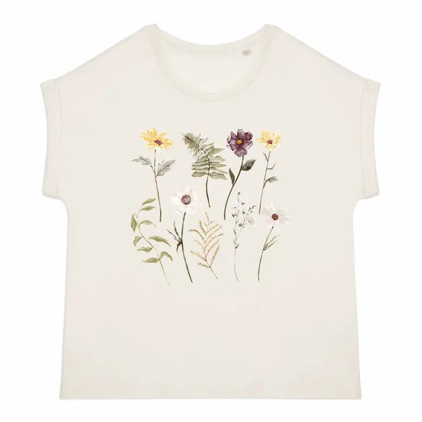 t-shirt à fleur en coton bio ivoire
