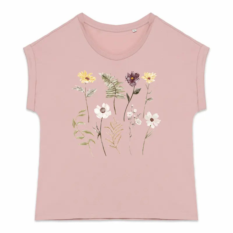 t-shirt à fleur en coton bio rose