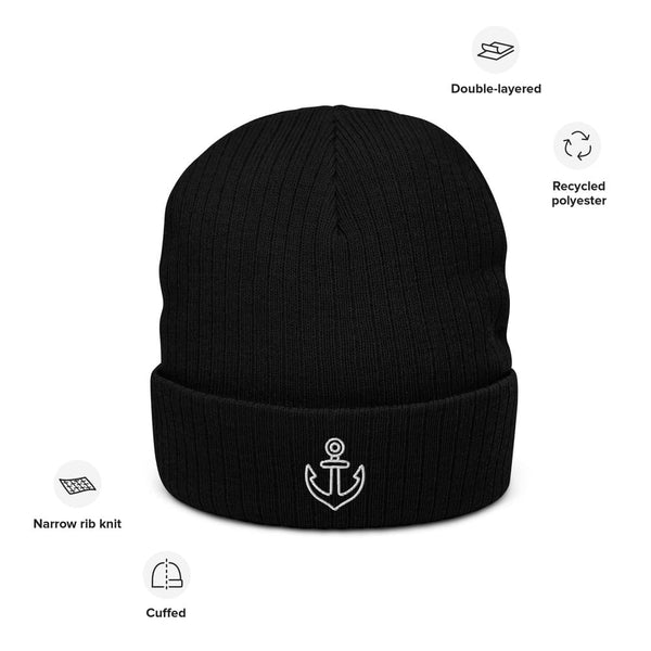 Bonnet à revers recyclé - logo ancre marine brodé - tshirtenfolie.fr