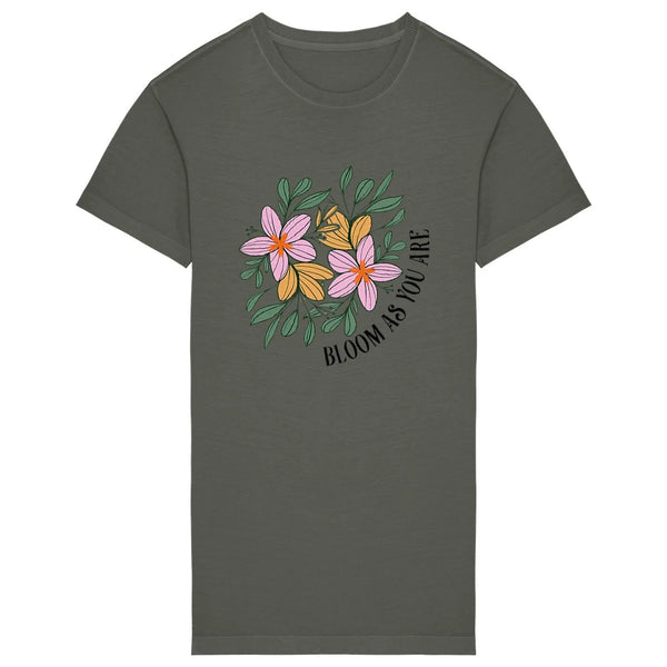robe-t-shirt-printemps-kaki-deisgn-fleurs