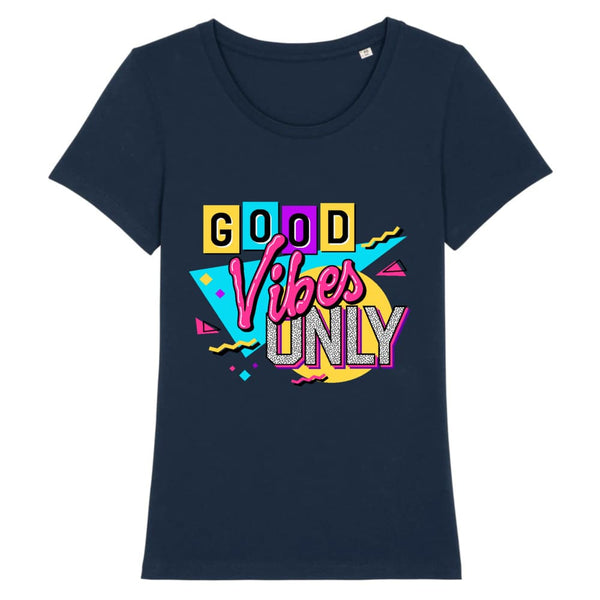 T-shirt bleu marine design pour Femme, Good Vibes Only