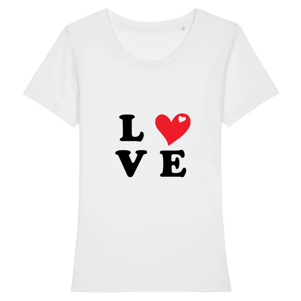 T-shirt Blanc Femme manche courte - impression LOVE