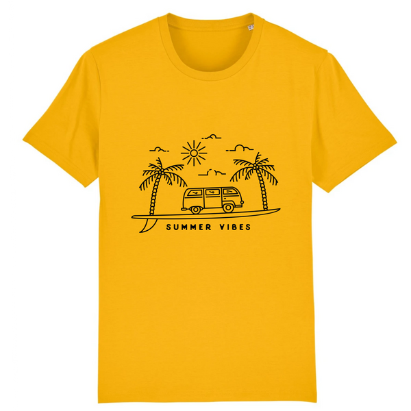 T-shirt homme en coton bio - planche de Surf Jaune