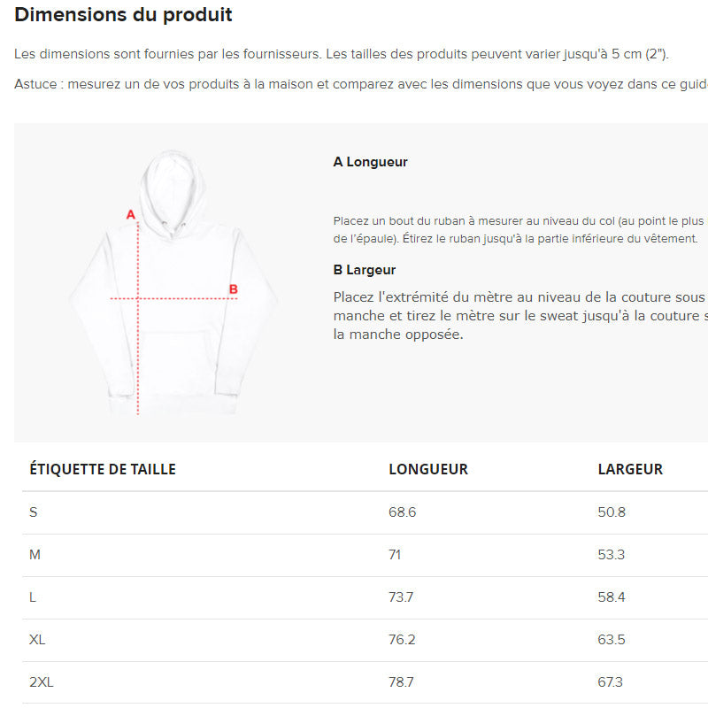 Guide des tailles