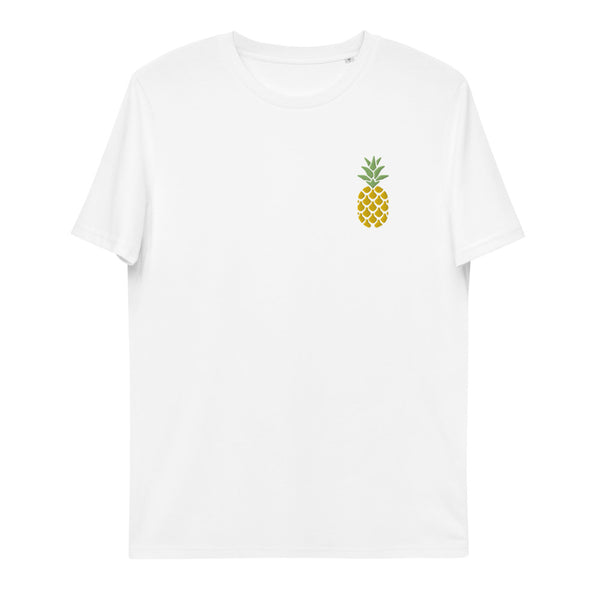 T-shirt blanc en coton biologique avec motif ananas brodé