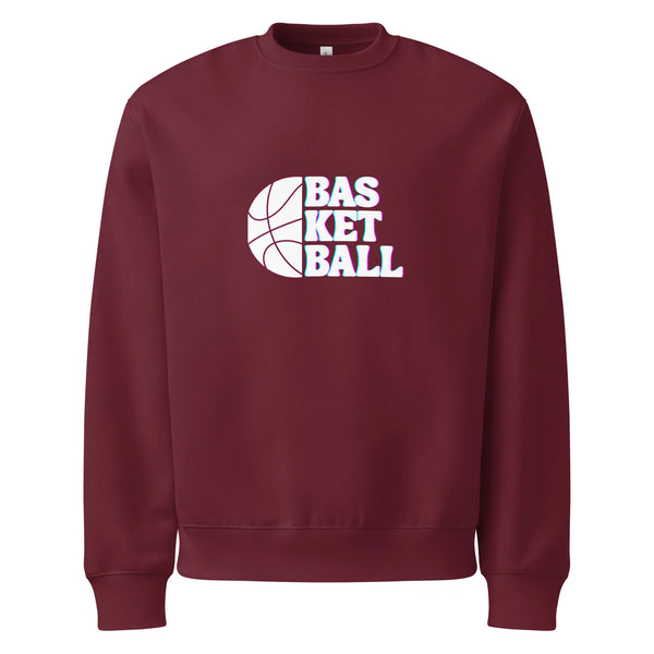 Sweatshirt bordeaux oversize basket, coupe ample unisexe, tissu polaire épais 339g/m² style urbain.