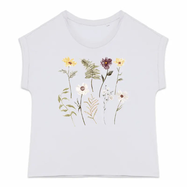 t-shirt à fleur en coton bio blanc