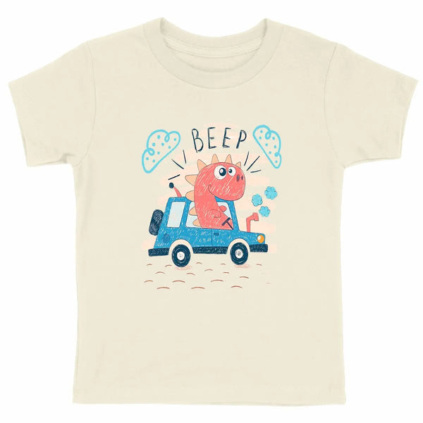 t-shirt dinoseur beige en coton bio pour enfant