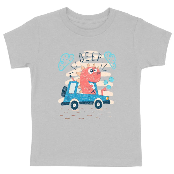t-shirt dinoseur gris en coton bio pour enfant
