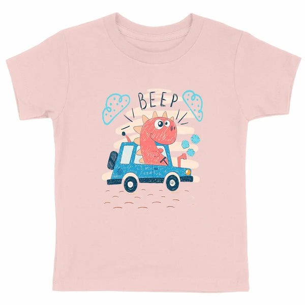 t-shirt dinoseur rose  en coton bio pour enfant