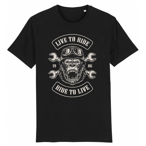 Tee-shirt noir pour motard- Live to Ride Gorilla